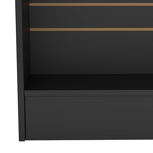 48” W ×20” D × 38” H - Ledge top Checkout Counter with Slatwall Display Front, Black Wooden Slat Wall Cash Register Stand,Retail Counter Display