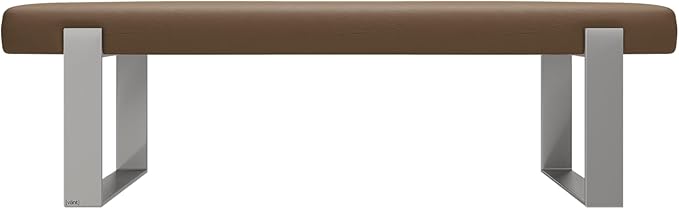 VANT Upholstered Bed Bench - Vintage Leather Cognac - Brushed Nickel - Contemporary Modern, Bedroom Bench Seat, Hallway, or Entryway