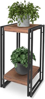 22 inch Plant Stand Table, 2 Tier Plant Shelves Indoor Flower Pots Stand Holder Modern Corner Plant Stand Rack Shelves Square Plant Tables for Office Living Room, Balcony,Brown