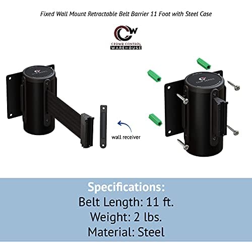 Crowd Control Warehouse - CCW Series WMB-120 Fixed Wall Mount Retractable Belt Barrier - 11 Foot, Red "Danger : Keep Out" Belt with Black Steel Case, Crowd Control Barriers