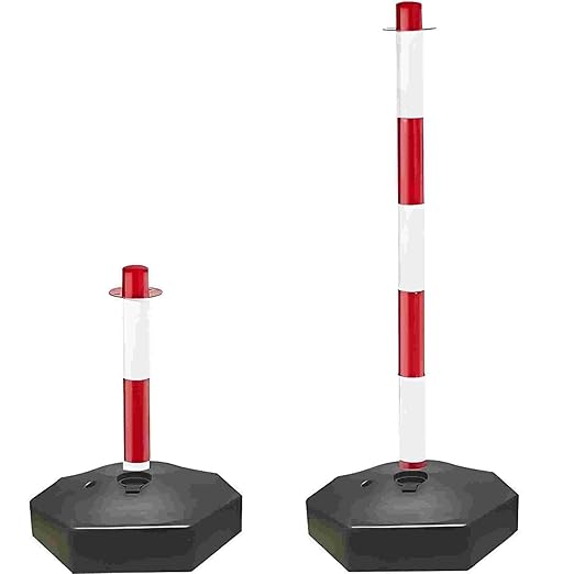 Adjustable Traffic Delineator Post Cones,6 Pack 34 Inch,Traffic Safety Delineator Barrier with Fillable Base 6.6FT Chain, for Traffic Control Warning Parking Lot Construction Caution Roads, Red&White