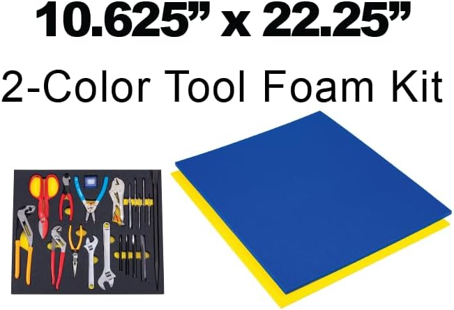 5S Tool Box Shadow Foam Organizers (2 Color) FITS Craftsman Waterloo and Husky Tool CHESTS (10.625" x 22.25", Blue Top/Yellow Bottom)…