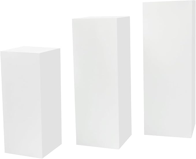3 PCS Square Pedestal Stands, Free Standing Metal White Flower Display Rack Stand, Reusable Plinths Dessert Table, Tall Pedestal Cake Cube Display Pillars for Wedding, Birthday Decorations