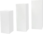 3 PCS Square Pedestal Stands, Free Standing Metal White Flower Display Rack Stand, Reusable Plinths Dessert Table, Tall Pedestal Cake Cube Display Pillars for Wedding, Birthday Decorations