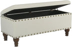 HomePop Upholstered Storage Bench with Nailhead Trim – Cream
