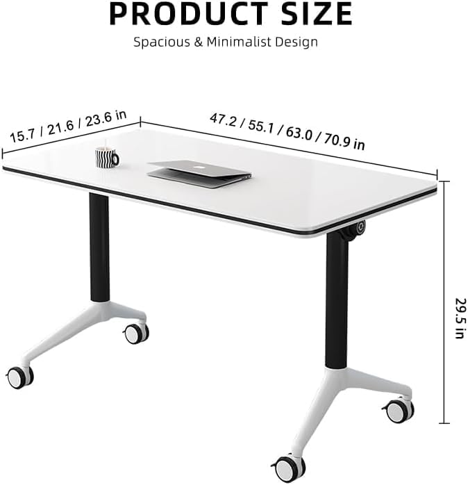 Conference Table Foldable Meeting Tables, Mobile Training Table with Wheels, Flip Top Rolling Seminar Meeting Table for Office,Meeting Room,classr (Dark Walnut, 63×23.6×29.5in)