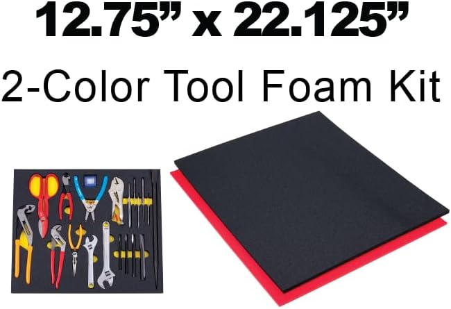 5S TOOL BOX SHADOW FOAM ORGANIZERS (2 COLOR) FITS CRAFTSMAN MODEL# 112225 BOTTOM BOX (12.75" x 22.125", Black Top/Red Bottom)