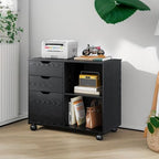DEVAISE 3-Drawer Wood File Cabinet, Mobile Lateral Filing Cabinet, Printer Stand with Open Storage Shelves for Home Office, Black