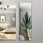 ANYHI Over The Door Mirror, 42"x14" Door Mirror Full Length, 2 Hooks, Over The Door or Wall Monuted, Aluminum Frame, for Bedroom Bathroom Checkroom, Black