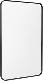 Wall Mount Mirror for Bathroom, Brush Black Metal Framed Rounded Corner Rectangular Vanity Mirror (16" x 20", Black)