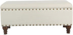 HomePop Upholstered Storage Bench with Nailhead Trim – Cream