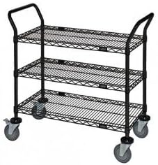 Omega 3 Tier Heavy Duty Rolling Utility Carts with Wheels and Handle Bar, NSF Certified 1200LBS, Commercial Serving Storage Cart for Warehouse Garage Kitchen, 18" Deep x 48" Wide x 39" High, Black