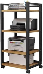 Adjustable 3-Tier Printer Stand, Heavy Duty Under Desk Cart with Storage, AV Media Table for Home Office, White & Light Walnut, Versatile Printer Table for Organization