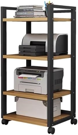 Adjustable 3-Tier Printer Stand, Heavy Duty Under Desk Cart with Storage, AV Media Table for Home Office, White & Light Walnut, Versatile Printer Table for Organization