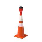 Cone-Mounted Retractable Belt Barrier with Orange Case and 40 Foot Black/Yellow Belt