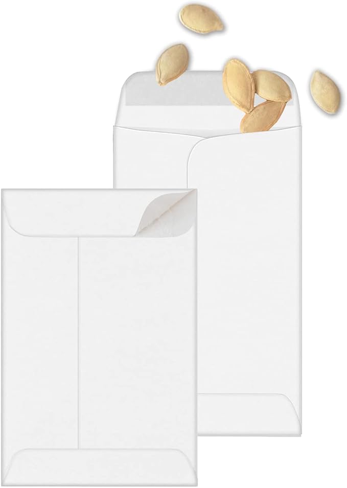 500 PCS #3 Coin Envelopes, 2-1/2'' x 4-1/4'' inches White Kraft Envelopes Classic Small Parts Envelopes with Self Adhesive Gummed Flap for Coins, Cash, Credit Cards, Seeds