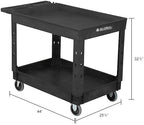 Global Industrial Industrial Service & Utility Cart, Plastic 2 Tray Black Shelf, 44” x 25-1/2”, 5" Rubber Casters