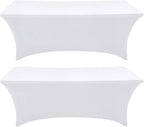 SEPARO Spandex Table Cover 2 Pack 8FT White Fitted Tablecloths,Washable Wrinkle Resistant Stretch Table Cloth Rectangle for Party Hosting Supplies,Wedding Decorations,Vendor Display,Banquet