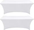 Spandex Table Cover 2 Pack 5FT White Fitted Tablecloths,Washable Wrinkle Resistant Stretch Table Cloth Rectangle for Party Hosting Supplies,Wedding Decorations,Vendor Display,Banquet