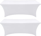 Spandex Table Cover 2 Pack 5FT White Fitted Tablecloths,Washable Wrinkle Resistant Stretch Table Cloth Rectangle for Party Hosting Supplies,Wedding Decorations,Vendor Display,Banquet