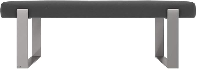 VANT Upholstered Bed Bench - Vintage Leather Grey Pewter - Brushed Nickel - Contemporary Modern, Bedroom Bench Seat, Hallway, or Entryway