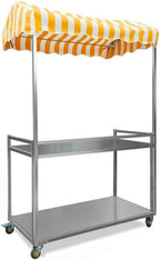 Outdoor Food Cart with Canopy, Portable Street Vendor Stand, Foldable Commercial Vending Trolley Kiosk for Market, Street Food and Events(Yellow,47.2x23.6in)