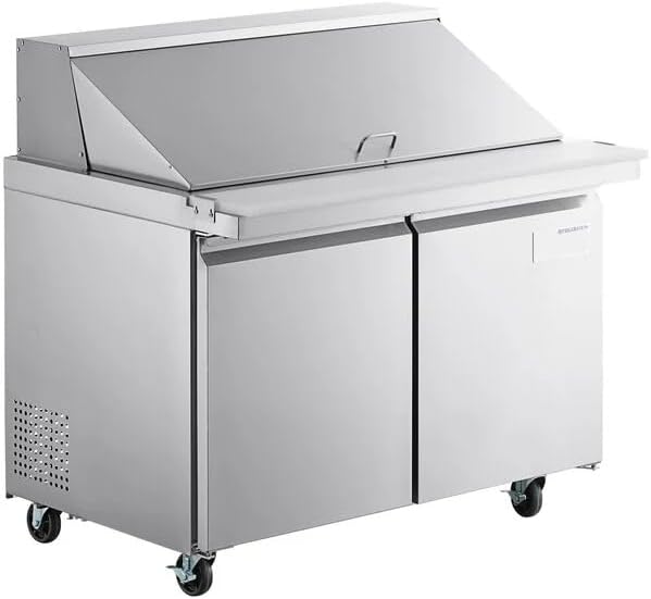 60-Inch Commercial 2-Door Mega Top Stainless Steel Refrigerated Sandwich Prep Table, 15 Cu. Ft. Capacity, with 11.5-Inch Cutting Board, Digital Control, ETL Certified