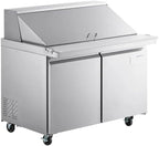 60-Inch Commercial 2-Door Mega Top Stainless Steel Refrigerated Sandwich Prep Table, 15 Cu. Ft. Capacity, with 11.5-Inch Cutting Board, Digital Control, ETL Certified