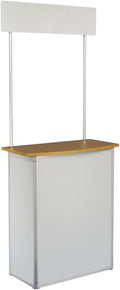 Promotional Trade Show Counter with Header, Carrying Bag Included - White Corrugated Plastic with Aluminum Frame and Laminate Countertop