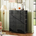 WLIVE Storage Organizer Unit with 11 Fabric Bins, Storage Drawers Organizer with Steel Frame, Tall Storage Tower Organizaton for Living Room, Hallway, Office, Charcoal Black
