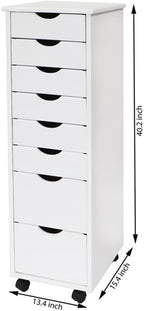 Pemberly Row Modern Solid Wood 6+2 Drawers Roll Utility Cart in White