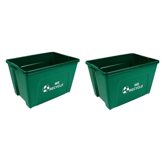 Curbside 18 Gallon Green Recycling Bin with Carrying Handles for Homes or Businesses | Easily Recongizable Bin for Curb - Two Bins - Green