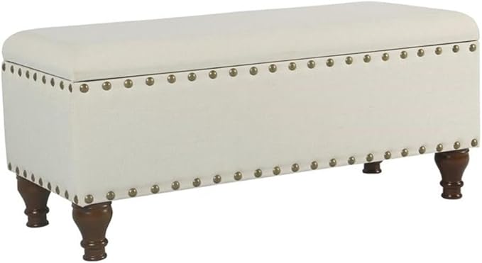 HomePop Upholstered Storage Bench with Nailhead Trim – Cream