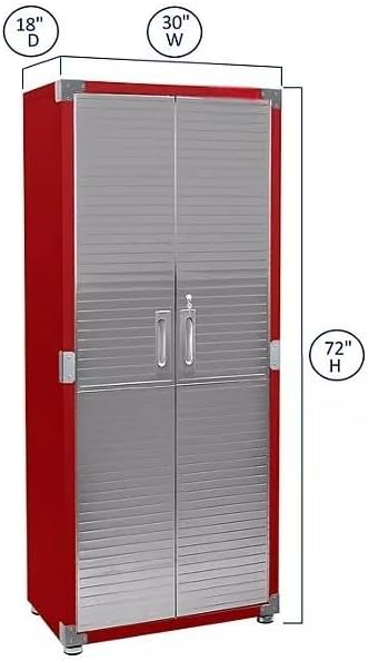 Heavy Duty Storage Solid Stainless Steel Cabinet with Lockable, Adjustable Shelf, Metal Garage Organizer (Red, 30" W x 18" D x 72" H)