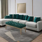 24KF Velvet Upholstered Buttons Tufted Entryway Bench with Solid Wood Leg,Bed Bench Ottoman with Padded Seat,5034-Jade