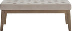 24KF Velvet Upholstered Buttons Tufted Entryway Bench with Solid Wood Leg,Bed Bench Ottoman with Padded Seat,5034-Taupe