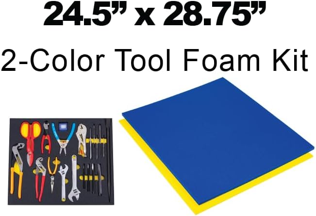 5S Tool Box Shadow Foam Organizers (2 Color) FITS STOR-LOC Tool CHESTS (24.50" x 28.75", Blue Top/Yellow Bottom)…
