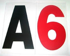6 on 7 inch Marquee Sign Letters for Outdoor Signs, the 6" Letter printed on 7" high .060 thick Rigid acrylic panel, Reader Board Black Letters & Red Numbers - Sign Letter Depot