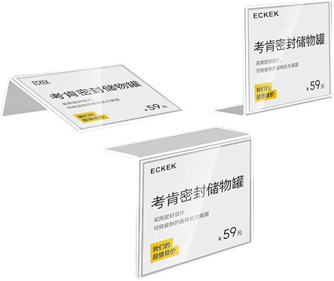 Self Adhesive Label Holder Acrylic Price Tag Displays Sign Holder L-Shape Table Top Sign Stand 10 Pack (70*50mm/2.76*1.97inches)