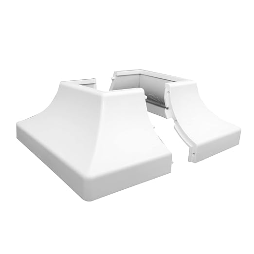Deck Post Base Cover – Durable, Snap-Together Shoe Base Instantly Transforms Hand & Stair Rail Feet – Porch, Stair & Deck Base Brackets Covers – UV-Resistant ABS Plastic (White)
