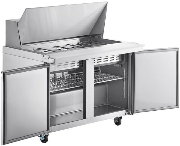 60-Inch Commercial 2-Door Mega Top Stainless Steel Refrigerated Sandwich Prep Table, 15 Cu. Ft. Capacity, with 11.5-Inch Cutting Board, Digital Control, ETL Certified