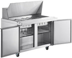 60-Inch Commercial 2-Door Mega Top Stainless Steel Refrigerated Sandwich Prep Table, 15 Cu. Ft. Capacity, with 11.5-Inch Cutting Board, Digital Control, ETL Certified