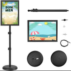 GUOHONG Sign Holder,11x17 inch Telescopic Adjustable Floor Sign Stand - Aluminum Openable Frame, 360° Rotatable, Suitable for Vertical and Horizontal Display - Perfect for Malls, Schools, Restaurants