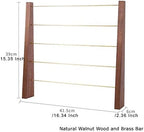GemeShou 5 Tiers Walnut Earring display stands for selling, Wooden Jewelry Shelf, Earring Storage Organizer, Brass earring holders with 30 PVC cards for stud Dangle Hoop【Walnut 5-Tier】