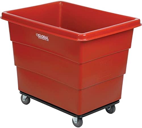 Global Industrial 12 Bushel Plastic Bulk Box Truck, Steel Chassis Base, 1000 lbs. Capacity, 4" Non-Maring Rubber Casters, Red, 38-2/5"L x 28-9/10"W x 33" H