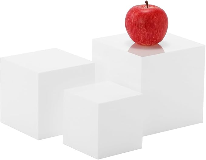 Glossy White Acrylic Cubes Display Nesting Risers,for displays and photography,displaying jewelry, cosmetics, figures,for retail counter,exhibition, Set of 3(4",5",6" cubes) (Glossy White)