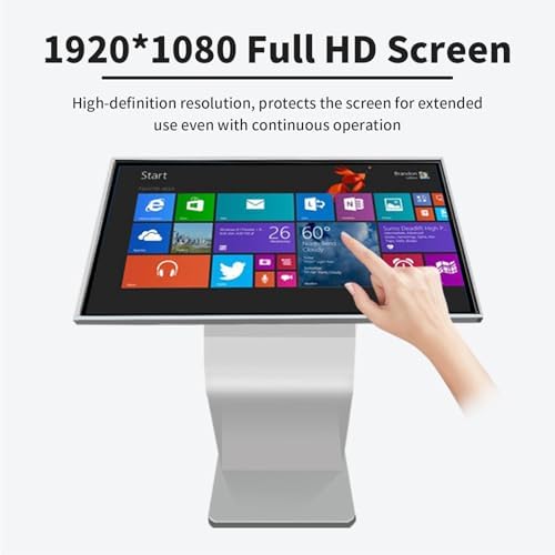 22" Touch Screen Digital Signage Kiosk, LCD Display with K-Style Stand for Mall Navigation, Self-Ordering & Advertising, Capacitive Touch Technology, Silver Finish