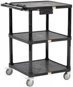 Pearington 3-Shelf Mobile Utility Cart with 3 Outlets and 8' Cord, Heavy-Duty Service Cart for Offices and Warehouses with 3 Shelves, Black