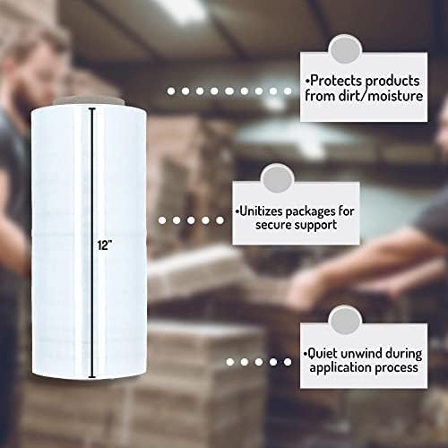 PSBM 256 Rolls 12 Inch x 1500 Feet 80 Gauge Stretch Film/Wrap, Heavy Duty Industrial Strength Clear Shrink Plastic Wrap for Moving, Packing, Shipping, Pallet Wrapping & Storage