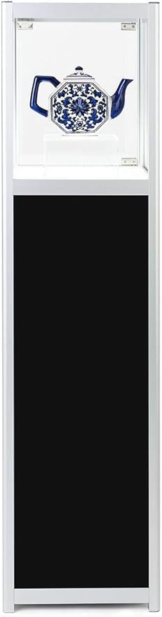 Displays2go Pedestal LED Display Case, Illuminated Panels, Rechargeable - Silver (LEDDCPSLV)
